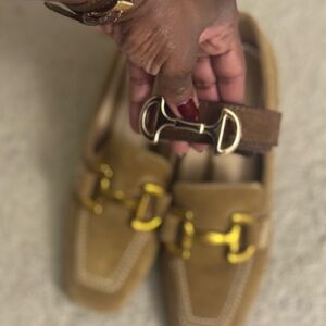 Women's Tan Suede Block Heel Shoes